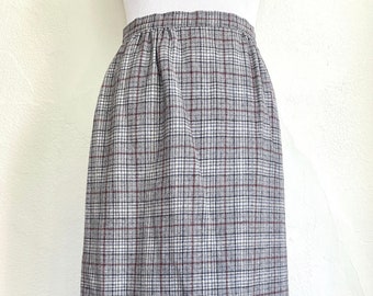 Vintage 1980s Pendleton Gray Plaid Wool Pencil Skirt // Pockets // Waist 26" // Fully Lined // Secretary
