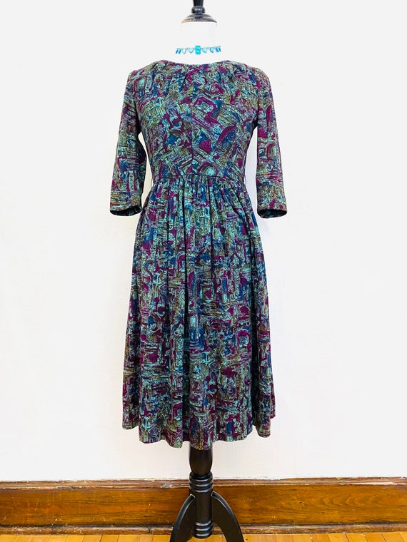 Vintage 1960s Green Novelty Print Dress // Abstrac