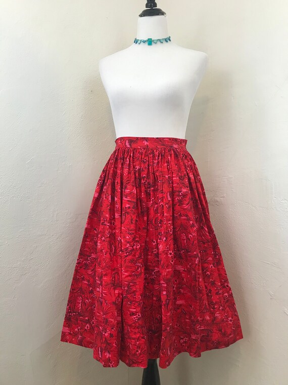 Vintage 1950s/1960s Novelty Print Skirt // Asian J