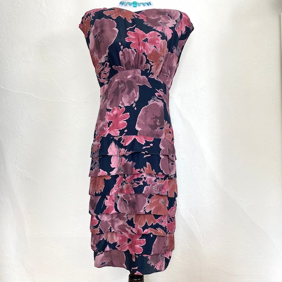 Vintage 1980s Black Floral Backless Dress // 100%