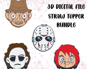 Horror Movie Straw Topper 3D Print Files | Halloween Tumbler Bundle (STL+3MF)