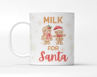 Milk for Santa Break-Resistant Mug, Goes with Santa's Cookies,  Gingerbread Christmas Mug, Cookies for Santa Mug (Matching Plate Available)