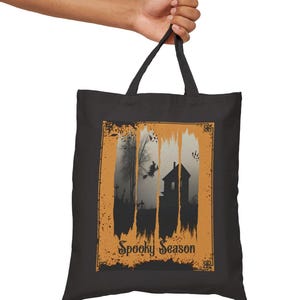 Spooky Season Witchy Cotton Canvas Tote Bag, Eco-Friendly Reusable Halloween Grocery Shopping Bag, Gift for Halloween Lovers, Trick or Treat