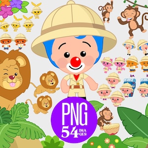 Plim Plim e amigos, 54 imagens PNG, clipart de safári, download instantâneo, selva, leão, download digital.