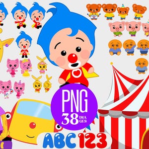 Plim Plim 38 images PNG, digital stickers, instant digital download, water background, and friends, circus, the clown and his friends