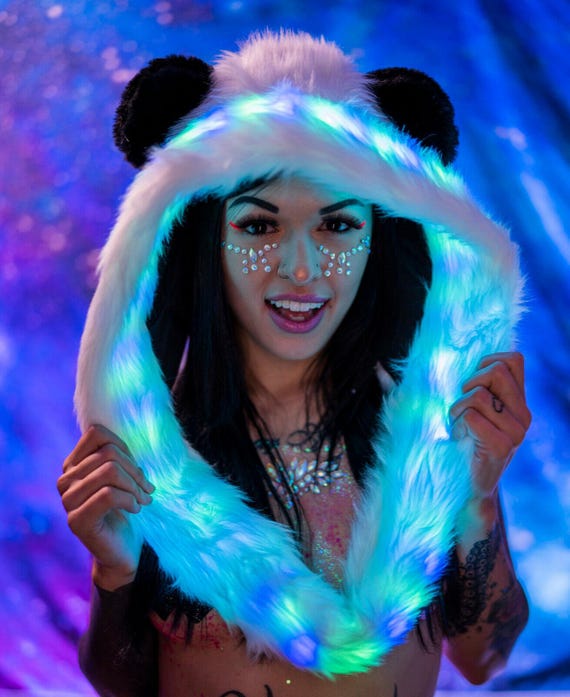 LED Panda Fur Hood 20+ Color Changing Modes W/ Remote  display picture 3