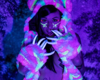 LED Panda Fur Hood 20+ Color Changing Modes W/ Remote  display picture 3