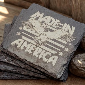 Patriottische leistenen onderzetters set van 4 – 4 juli decor – lasergegraveerde onderzetters – rustiek Americana cadeau – gratis verzending
