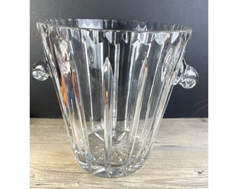 Block Crystal Wine Champagne Bucket with Handles 8 3/8" Very Heavy! No Chips.