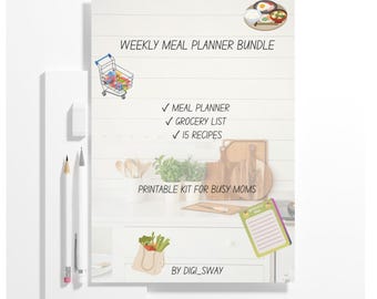 Printable Meal Planner Bundle – Weekly Plan + Grocery List + 15 Family Meals