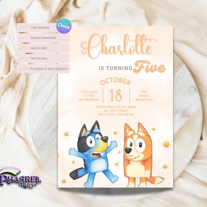 Bluey Birthday Girl Invitation Template | Girl’s Bluey Party Invite Printable | Bluey Invitation | Kids Birthday Invite | Cartoon