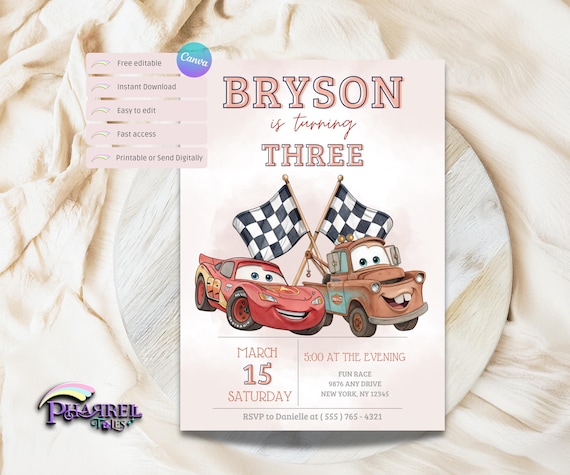 Editable Cars Birthday Invitation for Kids | Cars McQueen Invitation | Cars Birthday Invitation | Cars Birthday Invite | Race Car Birthday