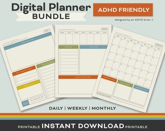 ADHD Digital Planner Bundle | Printable | Retro Colors | Daily • Weekly • Monthly