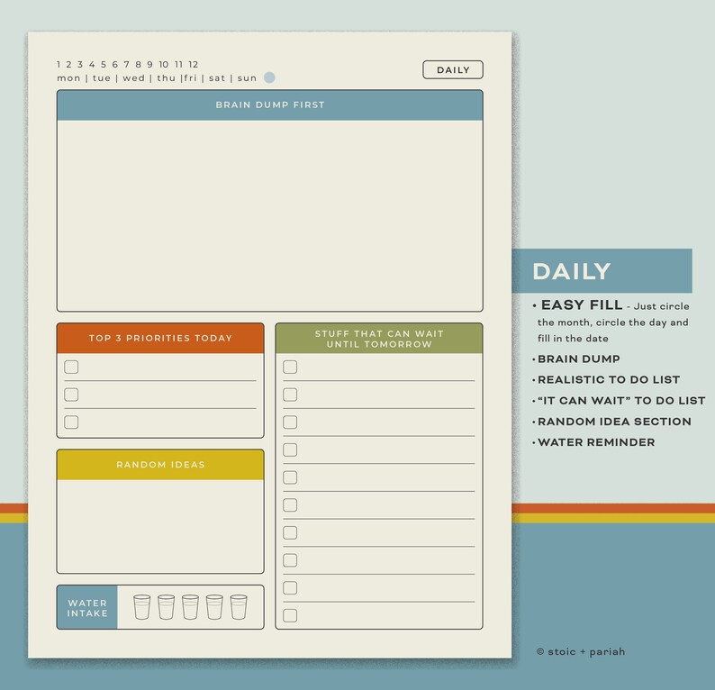 ADHD Digital Planner Bundle | Printable | Retro Colors | Daily • Weekly ...