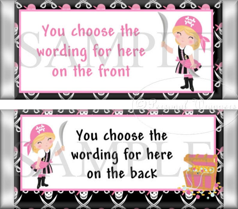 - No Candy Included Pirate Girl Candy Bar Wrapper Set wrapper + foil pouch + clear plastic cover only