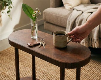 Handmade Side Table, Narrow Round Bedside End Table, Small Space-Saving Coffee Table, Plant Stand for Modern Living Room