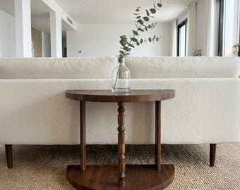 Half Moon Side Table, Small Space Wood Coffee Table, Modern Narrow End Table, Table for Living Room & Bedroom, Space-Saving Accent Stand