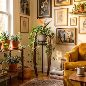 Support pour plante artisanal en bois de noyer | Riser de pot de fleurs minimaliste | Support de plante en bois pour plantes en pot et décoration d'intérieur