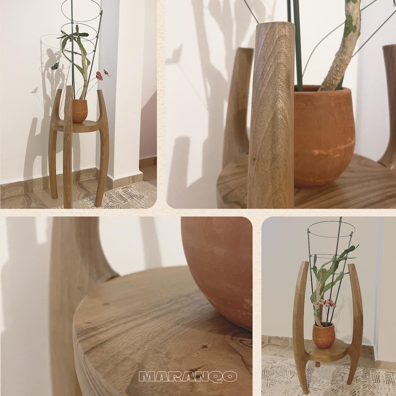 Handcrafted Walnut Wood Plant Stand | Mid-Century Modern Home Decor image 7