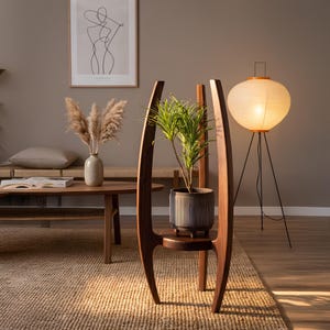 Handcrafted Walnut Wood Plant Stand | Mid-Century Modern Home Decor image 2
