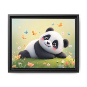 Panda Joy Framed Canvas Art, Cheerful Wall Decor, Kid's Room Decoration, Gift for Animal Lovers, Nursery Art, Cute Art Print