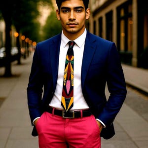 Geometric Necktie: Colorful Satin Polyester Tie for Men