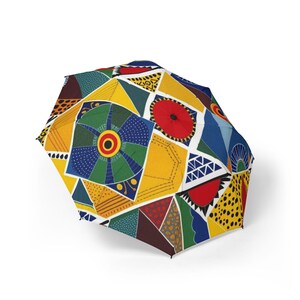 Colorful Geometric Umbrella: Foldable Rain Protection with Sleeve