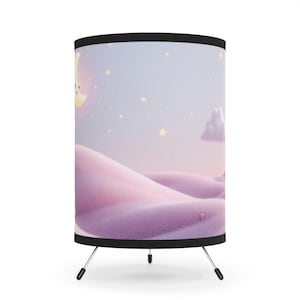 Whimsical Tripod Lamp for Cozy Nights, Cute Moon and Bunny Design, Nursery Decor, Kids Room Lighting, Magical Bedroom Accent