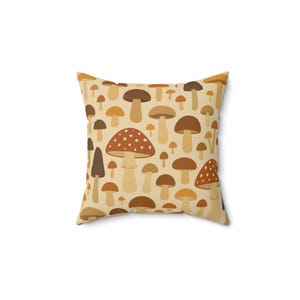 Mushroom Pattern Pillow, Cozy Decor, Boho Home Accent, Autumn Vibes, Gift for Nature Lovers, Soft Cushion for Living Room