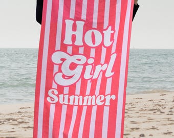Hot Girl zomerstrandlaken: retro roze rood gestreept katoen 30 x 60
