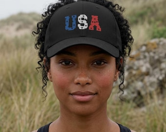 USA Patriotic Hat, Red White Blue Star Dad Cap, American Flag Baseball Cap, Fourth of July Hat, USA Embroidered Cap, Patriotic Gift