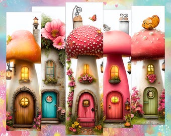 Mushroom House Bookmarks: Whimsical Cottagecore Bookmarks (Digital Download)