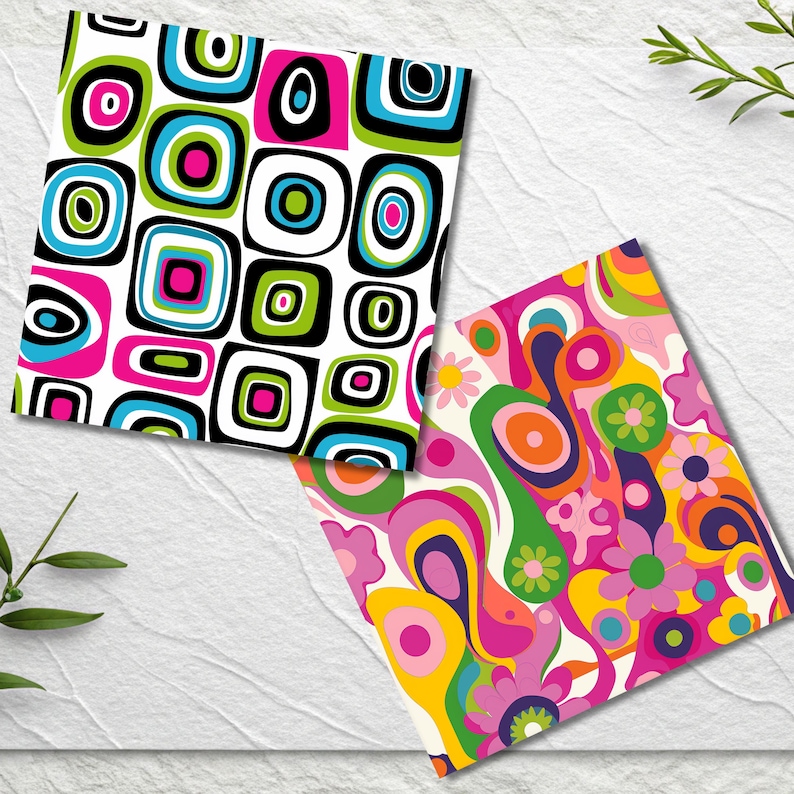 Retro Groovy Digital Papers | 70s Seamless Patterns | Funky Psychedelic ...