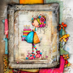 Watercolor Girls Clip Art: Whimsical Quirky Junk Journal Designs (Digital Download JPG)