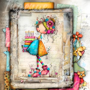 Watercolor Girls Clip Art: Whimsical Quirky Junk Journal Designs (Digital Download JPG)