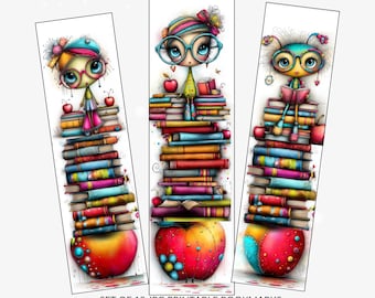 Whimsical Printable Bookmarks: Funny Bookworm Designs (Digital Download, 10 JPGs)