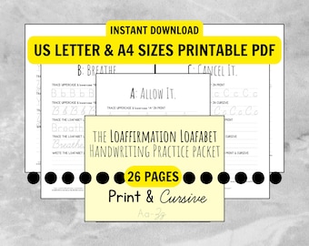 Affirmation Alphabet Tracing Worksheets: Print & Cursive Handwriting (PDF Download)
