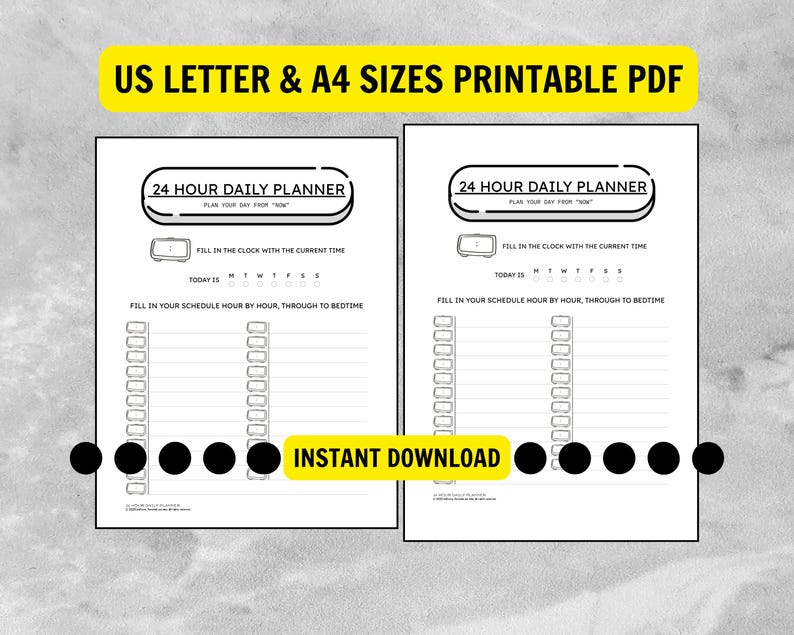 Printable 24 Hour Daily Planner: Minimalist Time Block PDF (US Letter ...