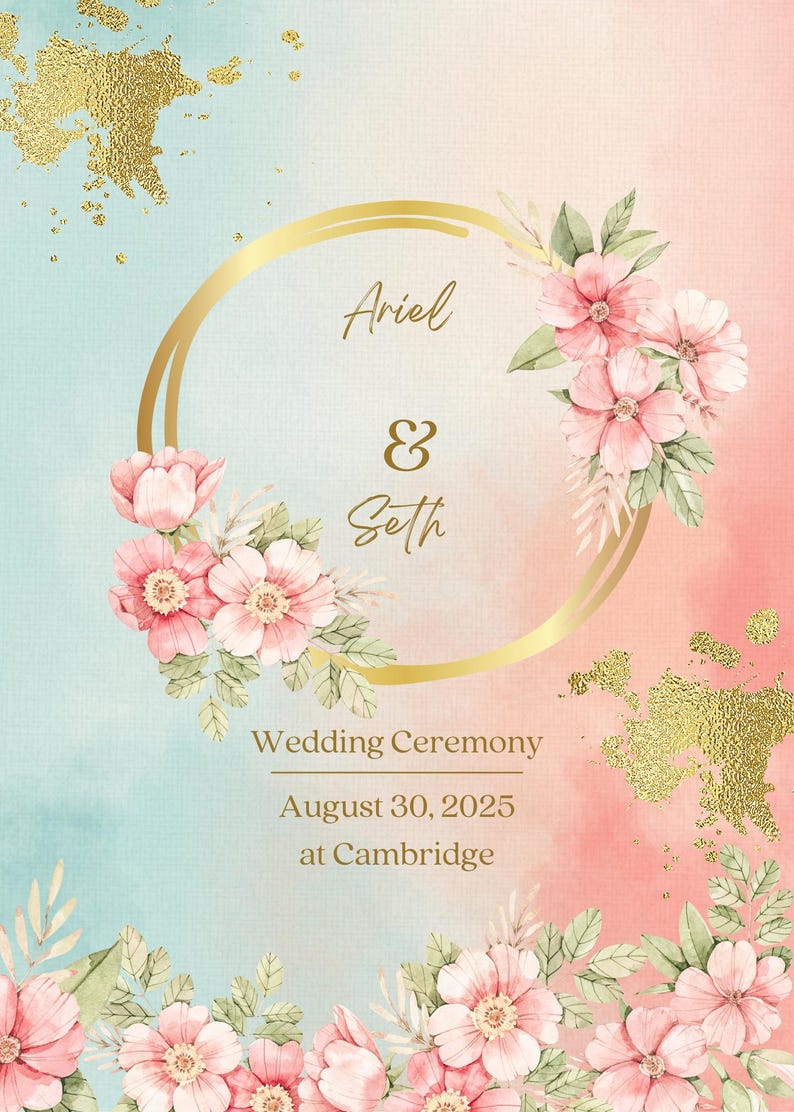 Pink and Gold Elegant Wedding Invitation Template - Etsy