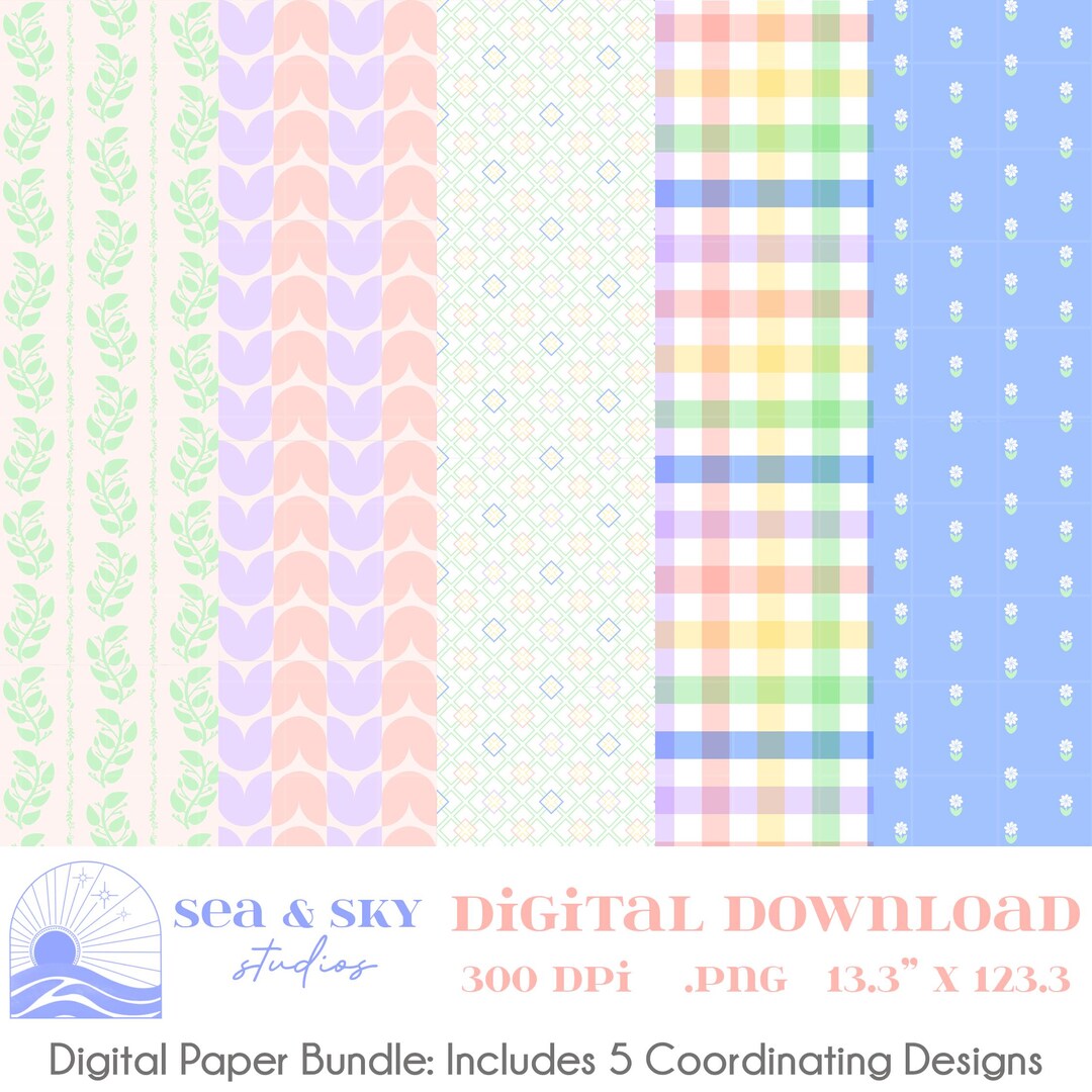 Pastel Spring Floral Bundle, 5 Seamless Digital Paper Designs | Digital ...