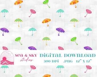 Colorful Umbrella Seamless Pattern, Rainy Day Design | Digital Download PNG
