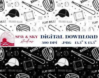 Baseball Seamless Pattern, Transparent Sports Clipart Design | Digital Download PNG