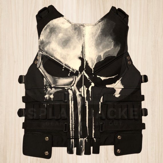 Punisher Vest |  Skull Armor Tactical Leather Cosplay Costume | Men's Biker Vest | Comic Book Hero Outfit | Halloween by Cosplay Jackets