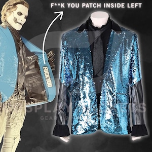 Ghost Band Papa Emeritus Rite Here Rite Now Iconic Concert Blue Outfit | Papa V Blazer | Cosplay Costume | F**k You Patch Left Side