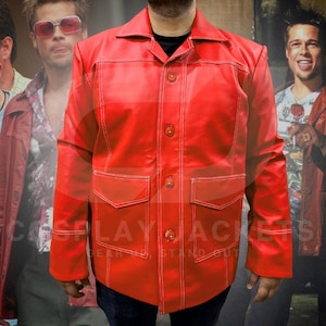 Fight Club Tyler Durden Jacket | Brad Pitt Red Biker Leather Costume | Cosplay Red Coat and Costume | Valentines Gift For Him