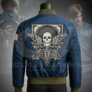 RE4 Resident Evil 4 Remake Leon Scott Kennedy Halloween jacket | Leon Blue Bomber Jacket | Game Cosplay Costume