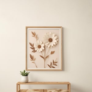 Boho Floral Wall Art Print: Beige Terracotta Botanical (Digital Download)