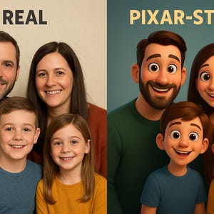 Pixar-Style Cartoon Family Portrait – Custom Animated Art, Personalised Gift (PNG/SVG)