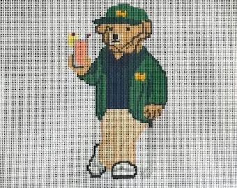 Masters Golf Bear Needlepoint Canvas: Ralph Lauren Inspired, Hand-Painted (8x10in)