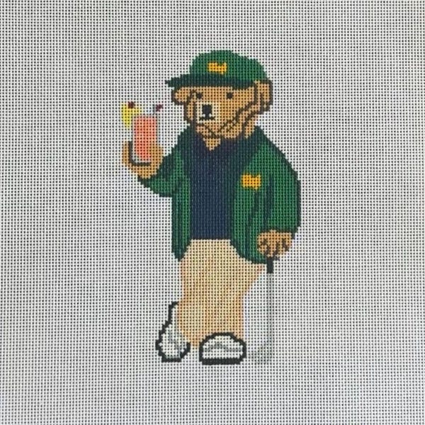 Masters Golf Bear Needlepoint Canvas: Ralph Lauren Inspired, Hand-Painted (8x10in)